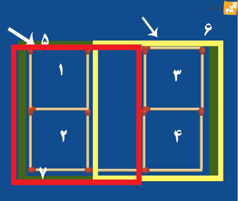 تست هوش؛ فقط با حرکت دادن آن یک کبریت 7 مربعی درست کنید؟ + جواب بده 2 تست هوش؛ فقط با حرکت دادن آن یک کبریت 7 مربعی درست کنید؟ + جواب بده