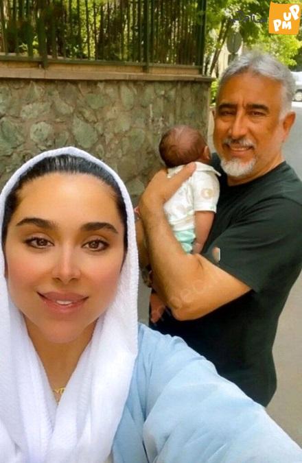 محمود دینی در کنار دخترش نگار و نوه اش سامیار 