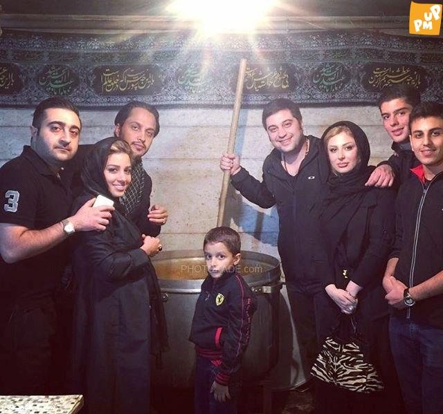 نیوشا ضیغمی و همسرش هم برای امام حسین نذری می پزند!/عکس قدیمی دسته جمعی این بازیگر زیبا با خانواده کنار دیگ نذری!/عکس