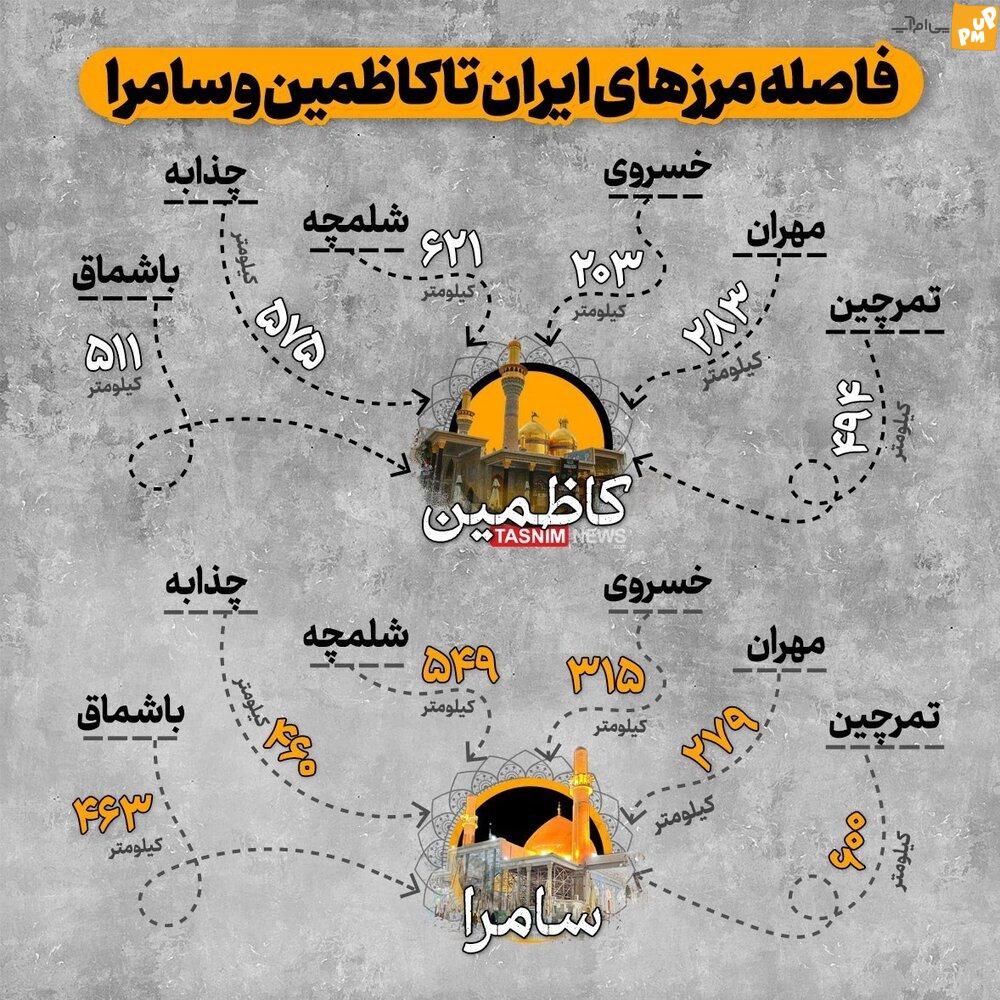 اگر در اربعین زمینی سفر می کنید فاصله مرز ایران تا کاظمین و سامرا را بدانید! /عکس