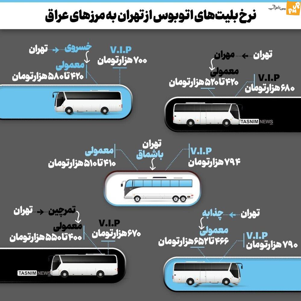 قیمت کرایه اتوبوس از تهران تا مرزهای عراق اعلام شد! /عکس