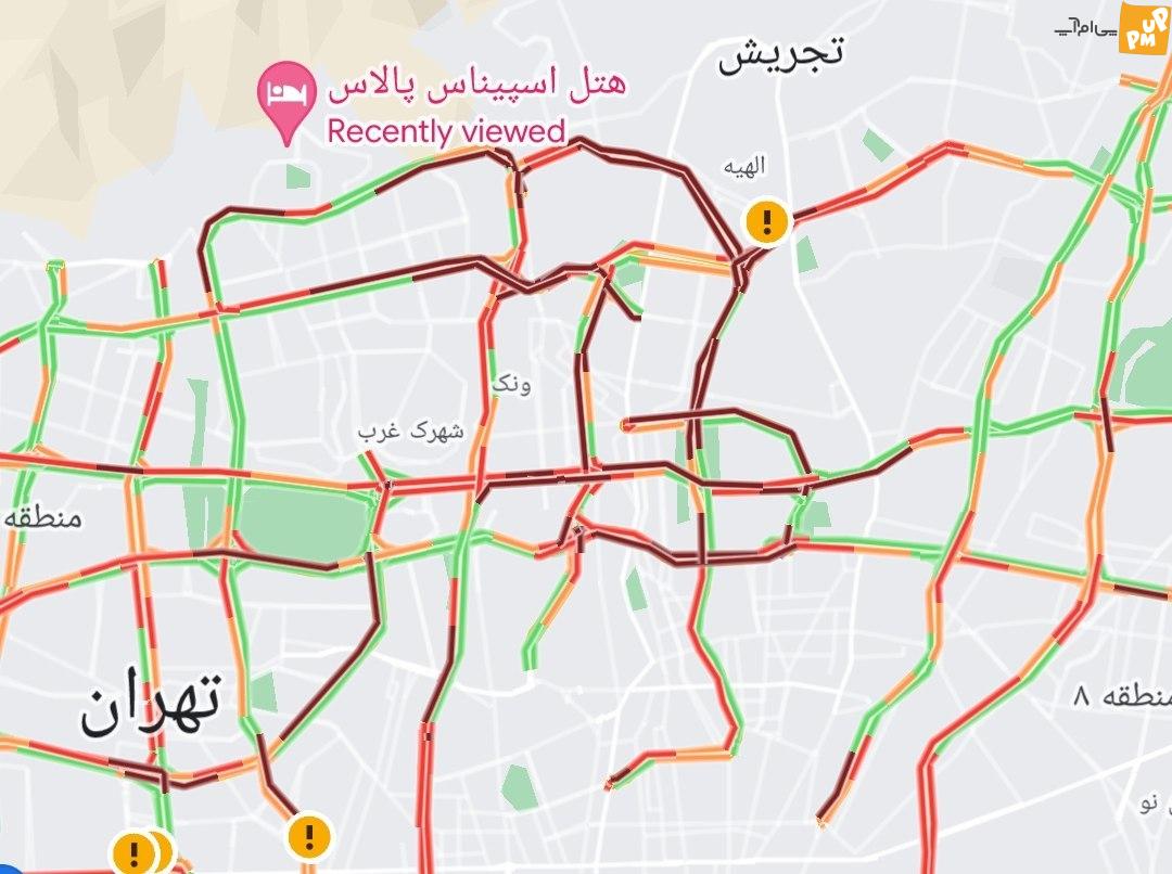 ترافیک عجیب تهران در مسیرهای منتهی به هتل اسپیناس که رونالدو و تیم النصر در آن اقامت دارند!/عکس